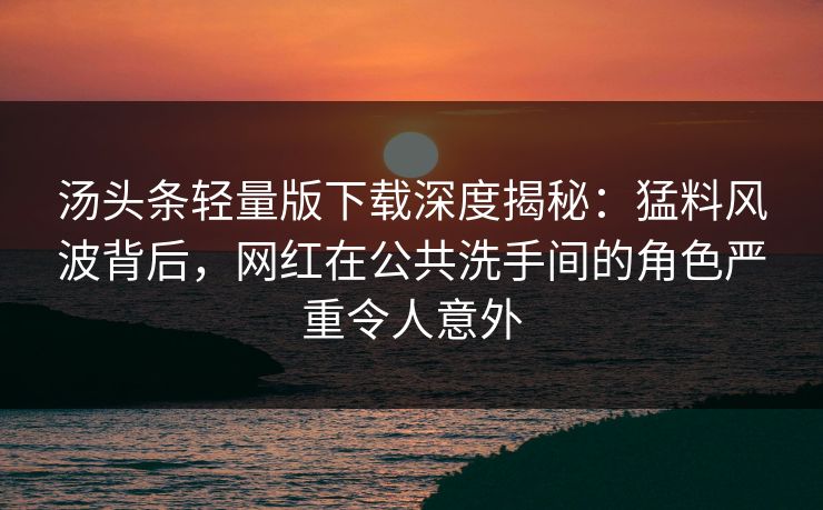汤头条轻量版下载深度揭秘：猛料风波背后，网红在公共洗手间的角色严重令人意外