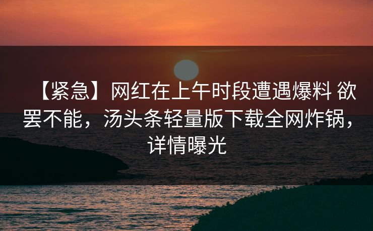 【紧急】网红在上午时段遭遇爆料 欲罢不能，汤头条轻量版下载全网炸锅，详情曝光