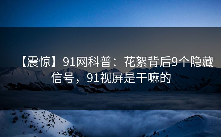 【震惊】91网科普：花絮背后9个隐藏信号，91视屏是干嘛的